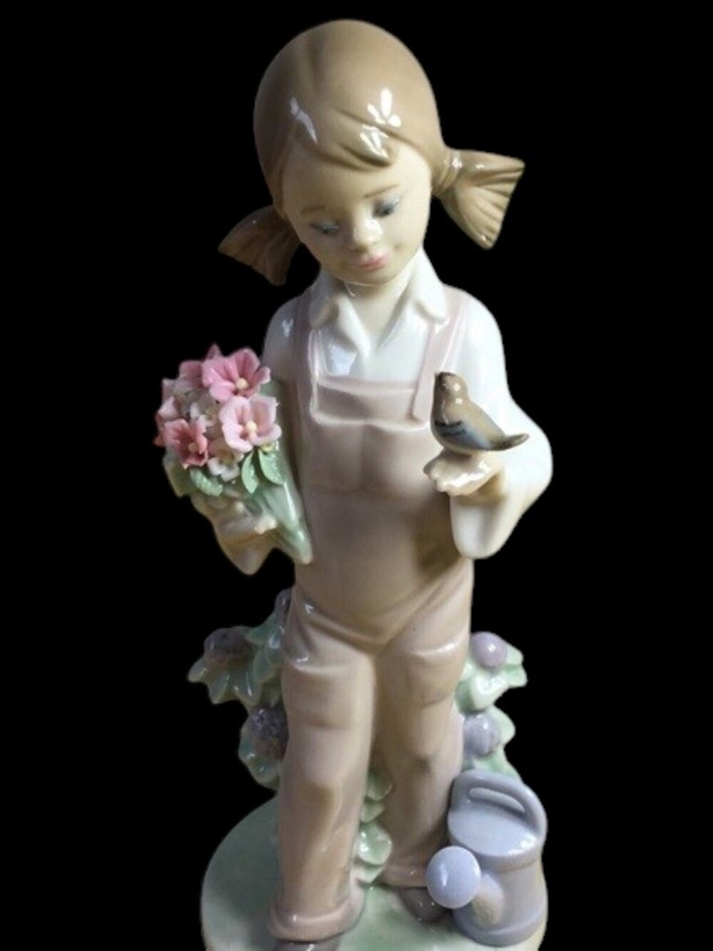 Lladro Figurine "Spring Girl" with flowers, bird & watering can #5217 Retired